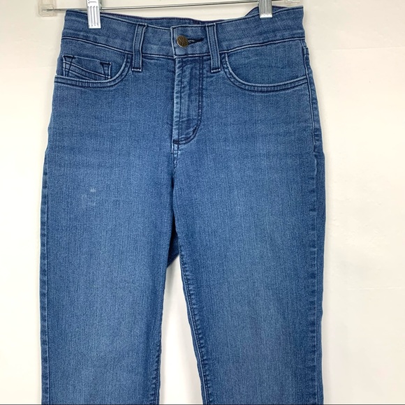 NYDJ Marilyn Straight Frayed Raw Hem Ankle Crop Lift Tuck Blue Jeans 0 - Picture 4 of 11